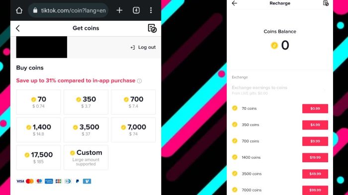 Bandingkan harga beli koin TikTok dari berbagai penjual